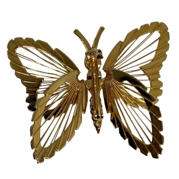 Vintage Signed MONET Golden Butterfly Brooch Pin Open Wire Layered Wings 2" MCM - Picture 4 of 5